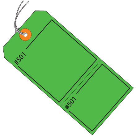 4 <span class='fraction'>3/4</span> x 2 <span class='fraction'>3/8</span>" Green Claim Tags Consecutively Numbered - Pre-Strung