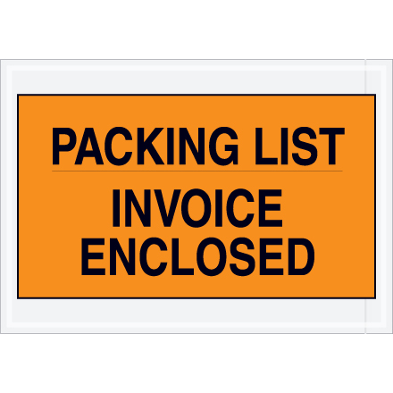 7 x 10" Orange "Packing List/Invoice Enclosed" Envelopes
